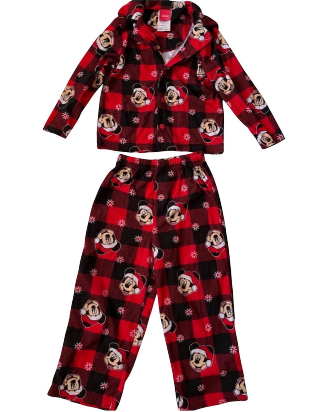 Disney Mickey Mouse 2PC Toddler Christmas Pajamas 4T Red Black Plaid Santa Set